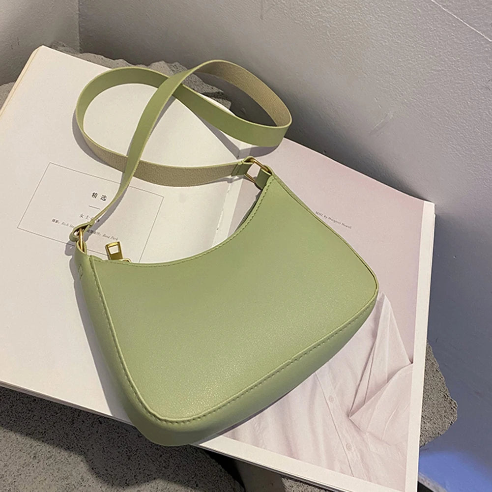 Women's Retro PU Leather Shoulder Bag - Solid Color Hobo Underarm Purse for Casual Style