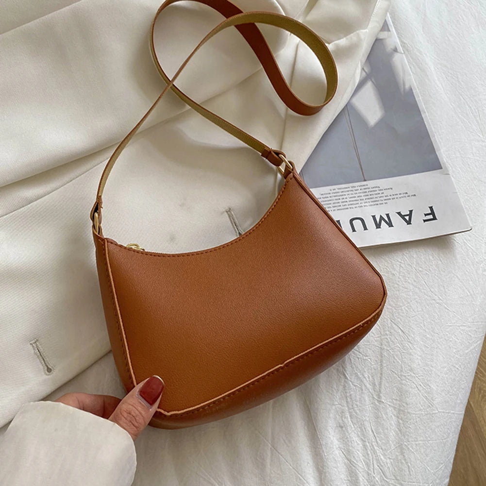 Women's Retro PU Leather Shoulder Bag - Solid Color Hobo Underarm Purse for Casual Style