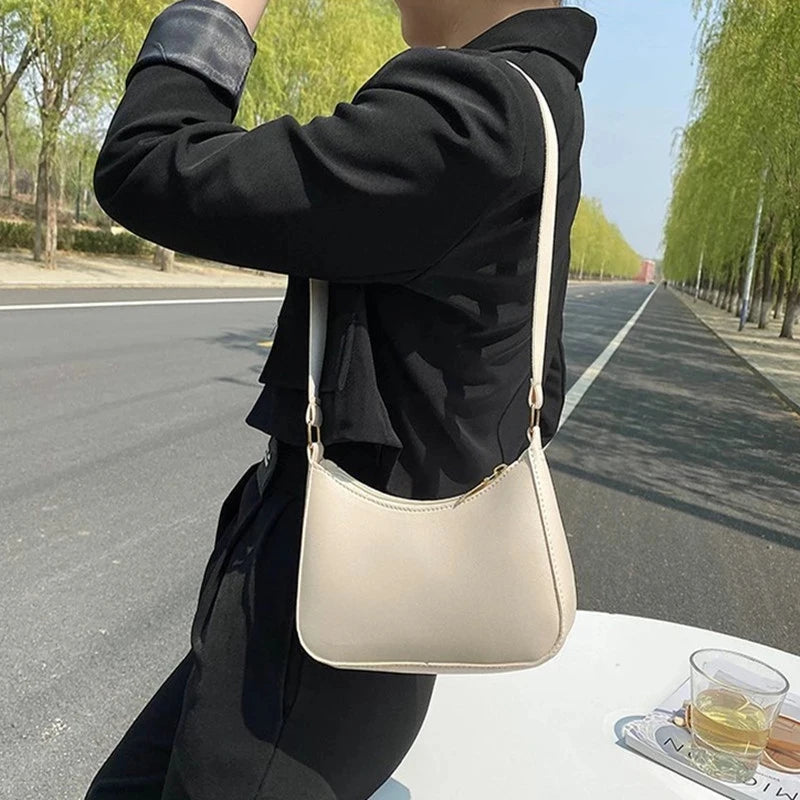 Women's Retro PU Leather Shoulder Bag - Solid Color Hobo Underarm Purse for Casual Style