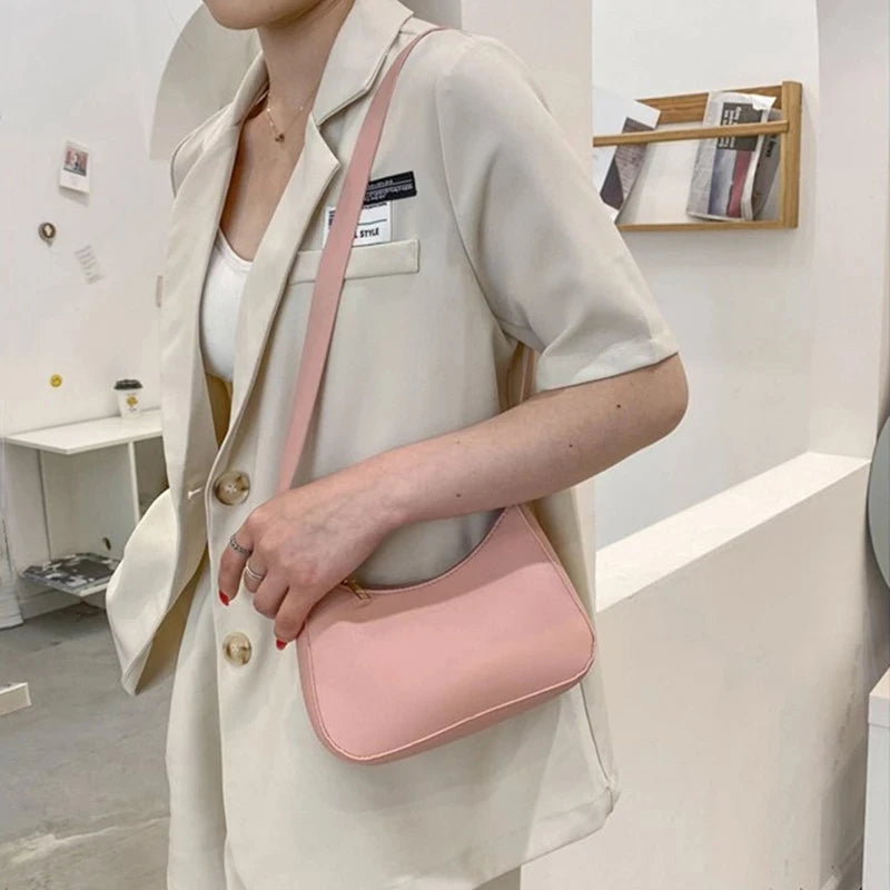 Women's Retro PU Leather Shoulder Bag - Solid Color Hobo Underarm Purse for Casual Style