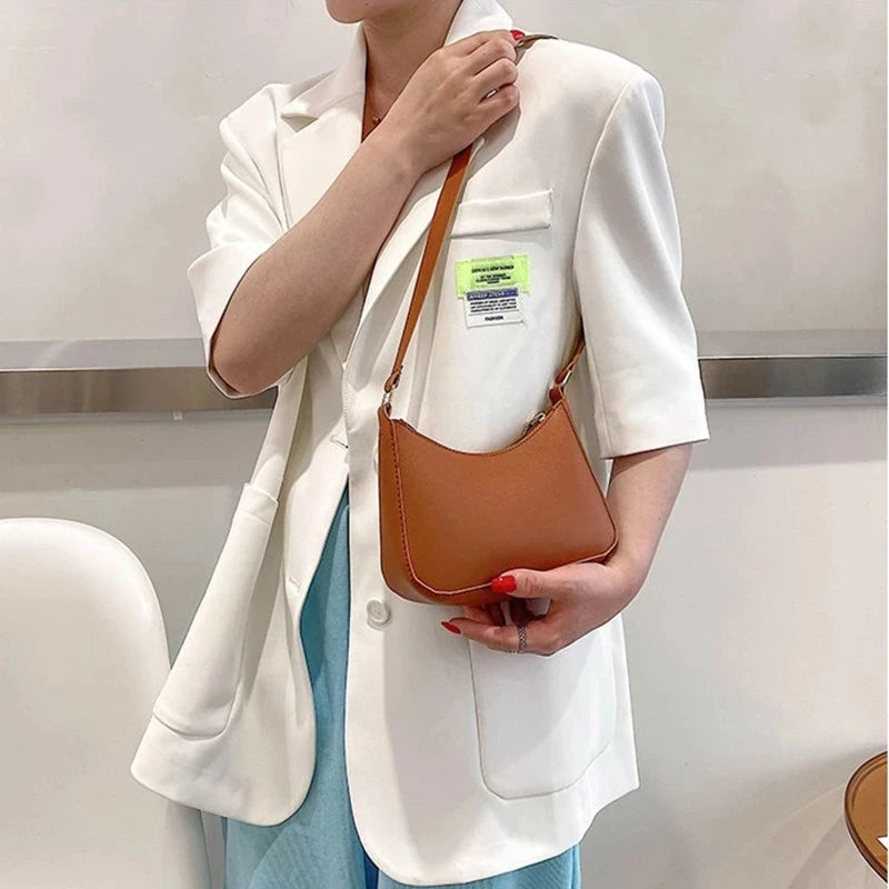 Women's Retro PU Leather Shoulder Bag - Solid Color Hobo Underarm Purse for Casual Style