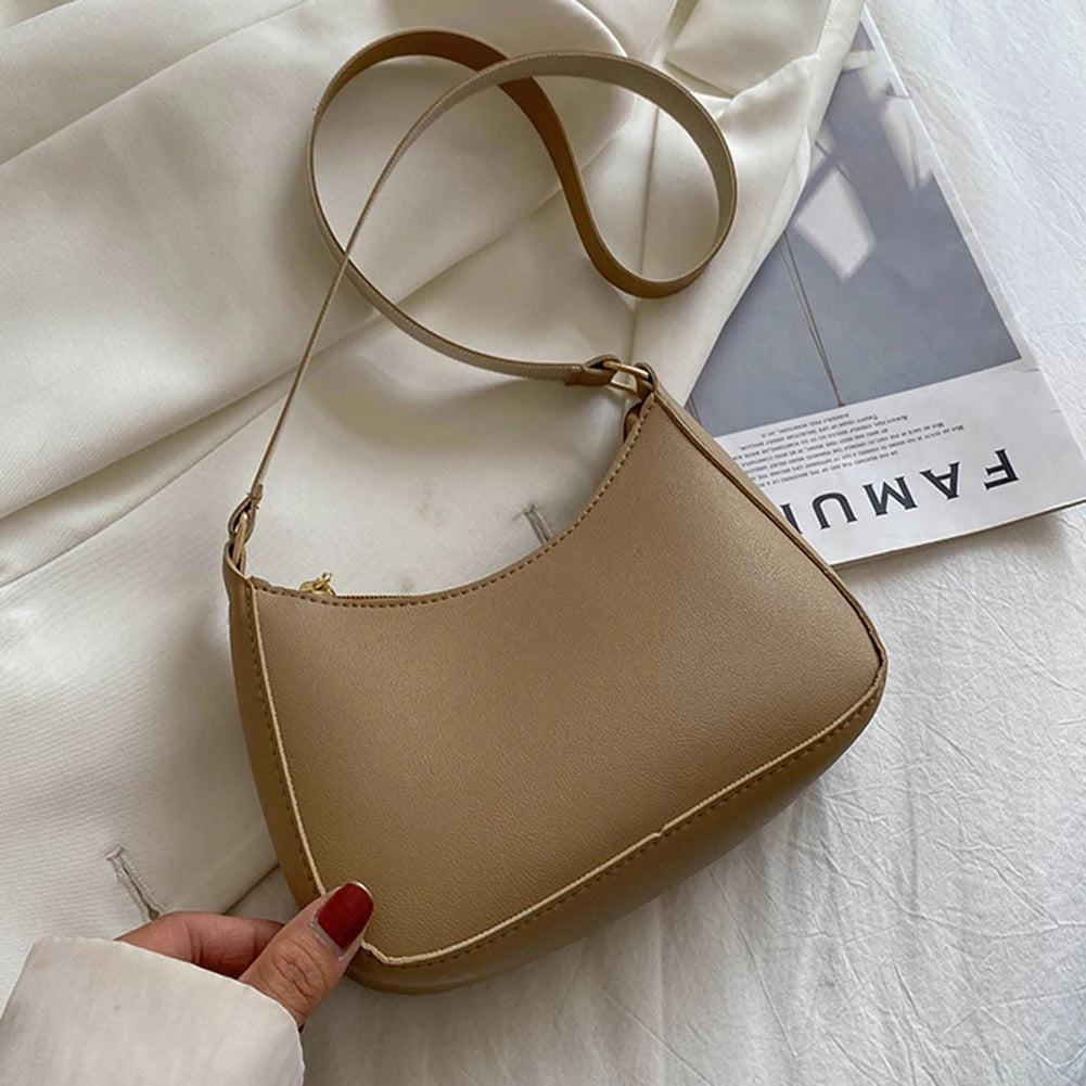 Women's Retro PU Leather Shoulder Bag - Solid Color Hobo Underarm Purse for Casual Style