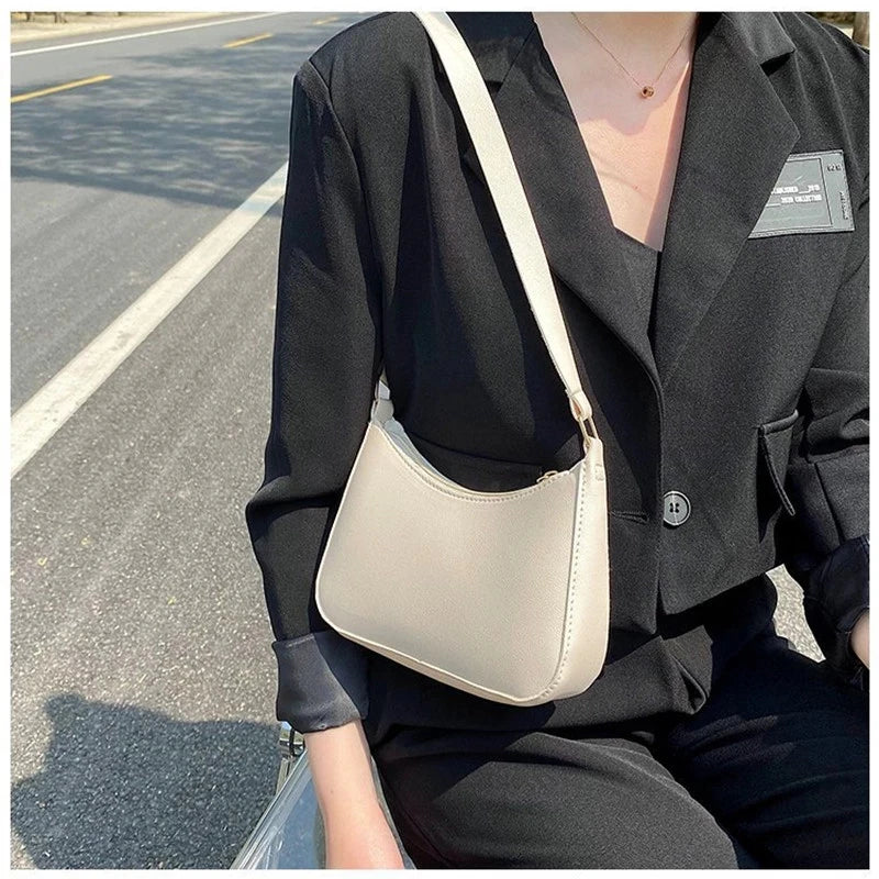 Women's Retro PU Leather Shoulder Bag - Solid Color Hobo Underarm Purse for Casual Style