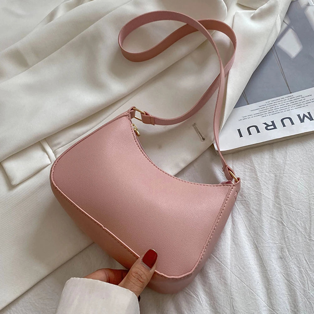 Women's Retro PU Leather Shoulder Bag - Solid Color Hobo Underarm Purse for Casual Style