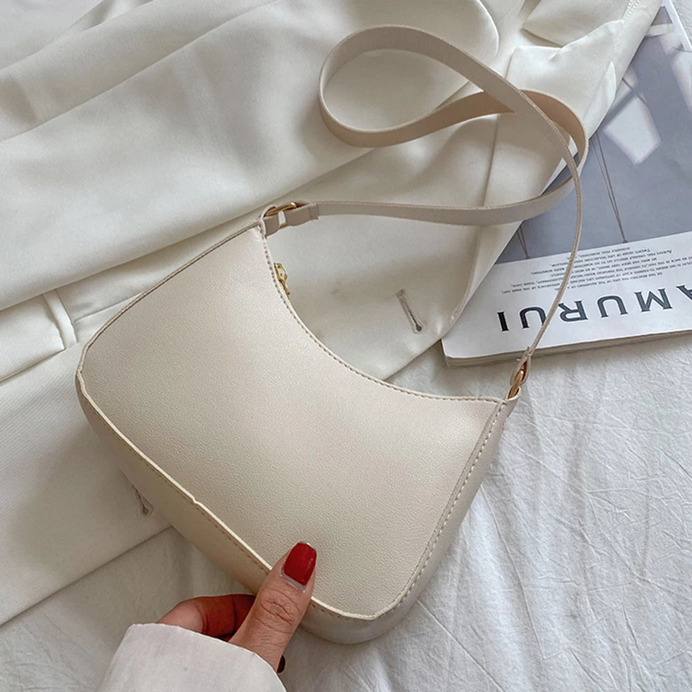 Women's Retro PU Leather Shoulder Bag - Solid Color Hobo Underarm Purse for Casual Style