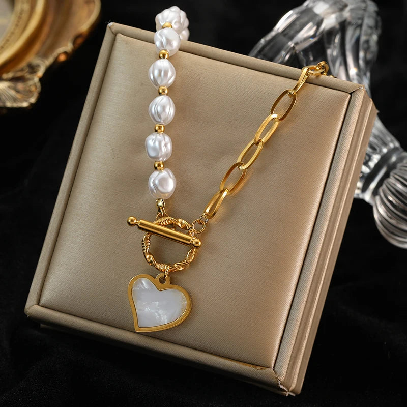 EILIECK 316L Stainless Steel Heart Pendant Necklace - 18K Gold Plated Waterproof Love Jewelry