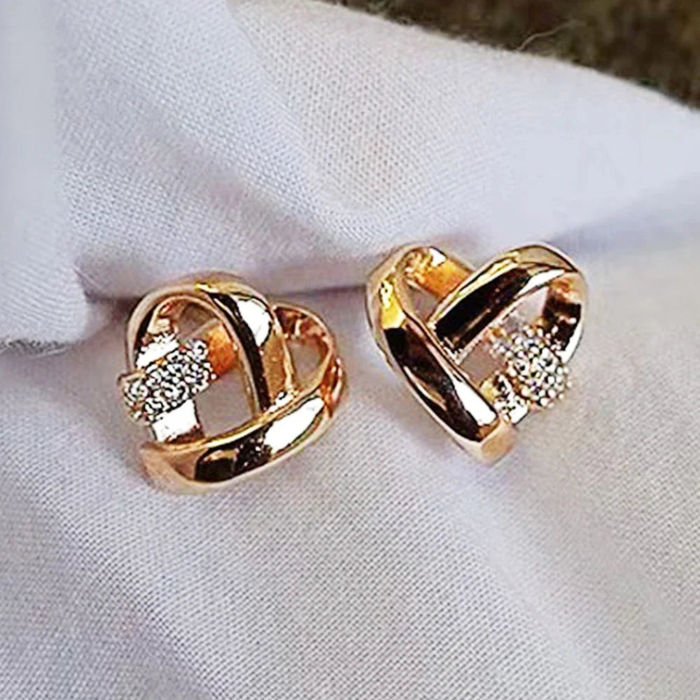 Huitan Eternity Love Earrings – Heart Studs for Women (Silver/Gold)