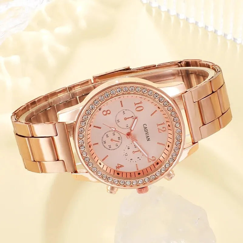 6-Piece Rose Gold Jewelry & Watch Set – Luxury Women’s Accessories