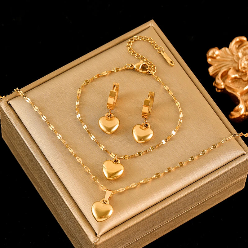 EILIECK 316L Stainless Steel Heart Jewelry Set - 18K Gold Plated & Waterproof