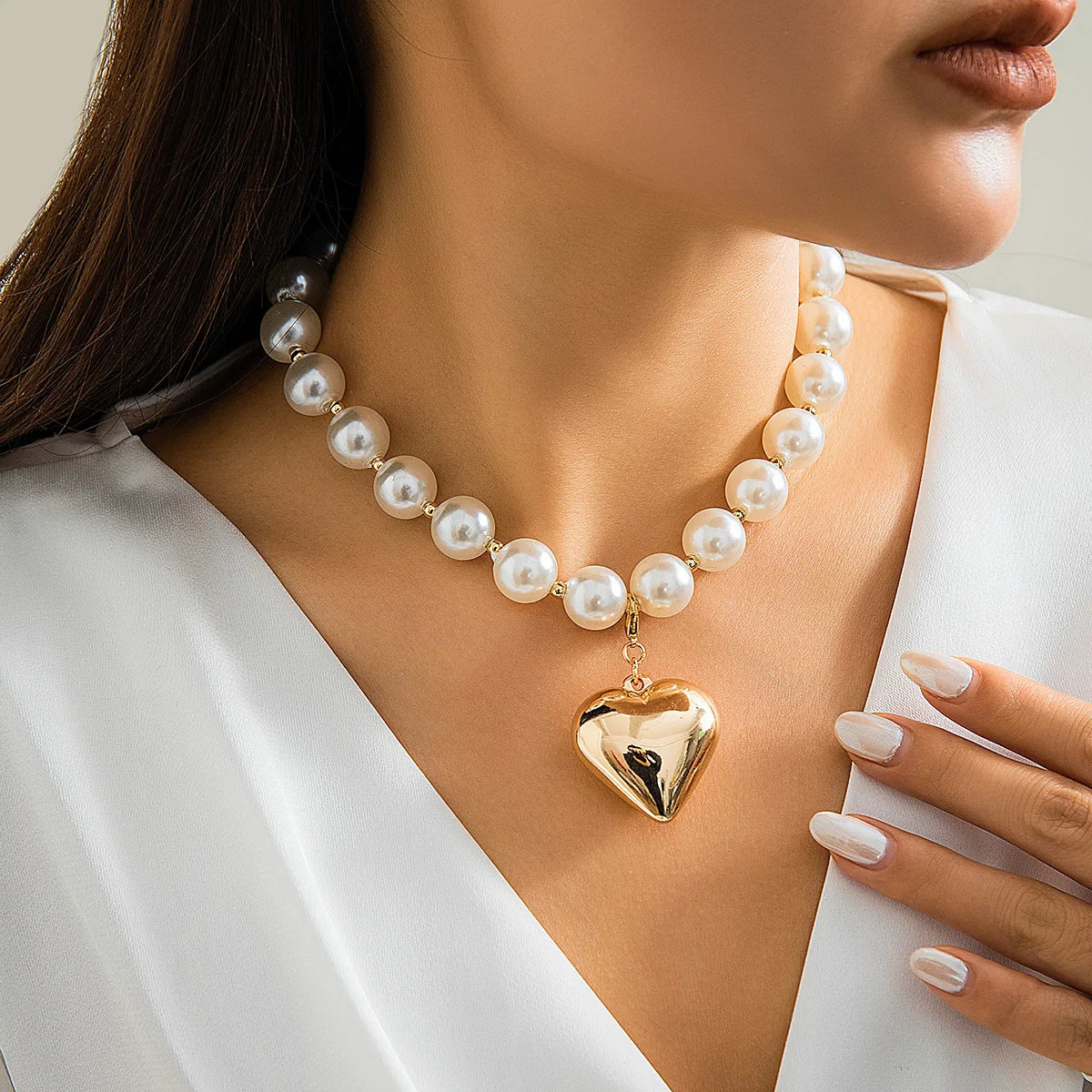 Trendy CCB Ball Beaded Heart Pendant Choker Necklace - 2025 Fashion Jewelry for Women