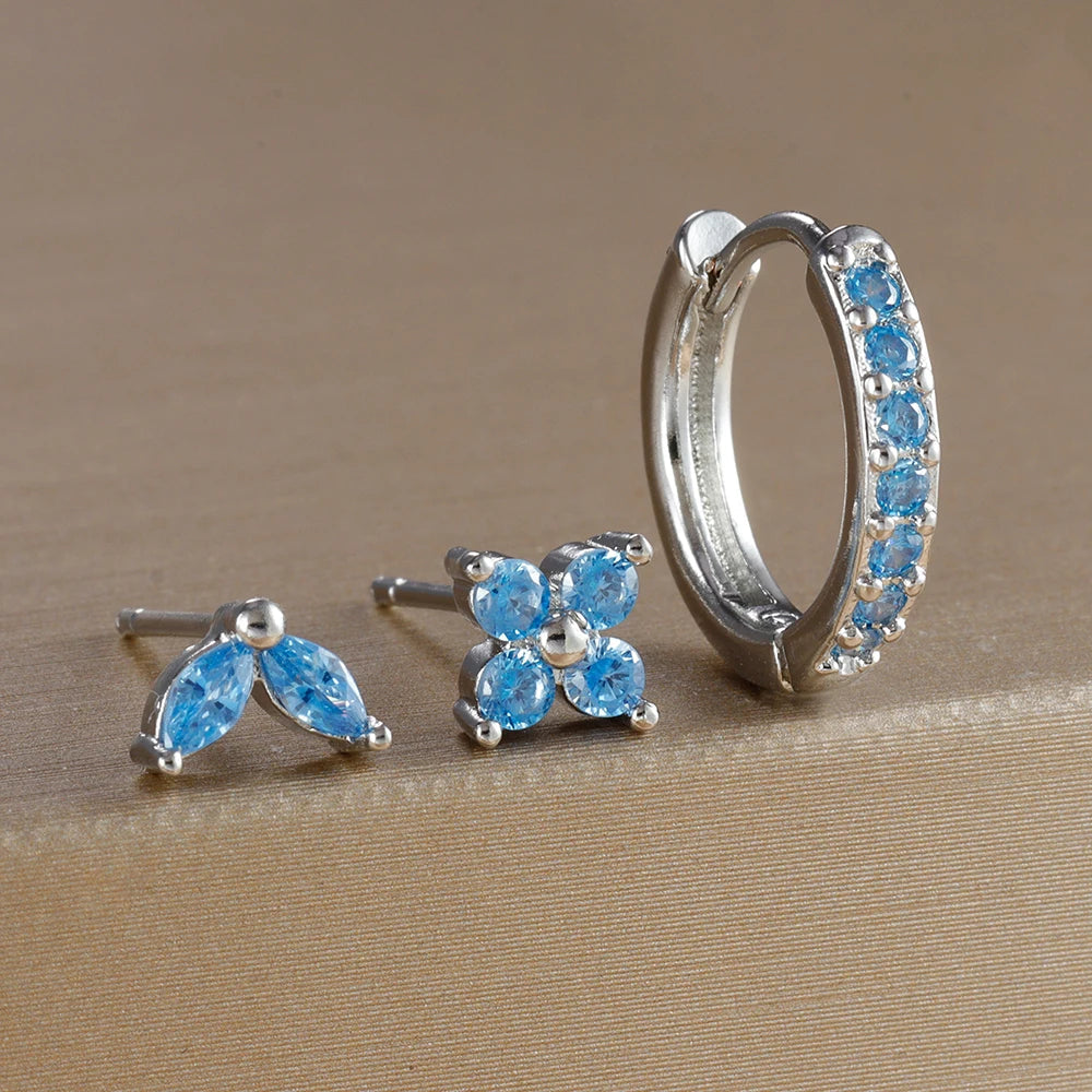 3-Piece Gold Circle Hoop Earrings Set with Zircon Flower Studs