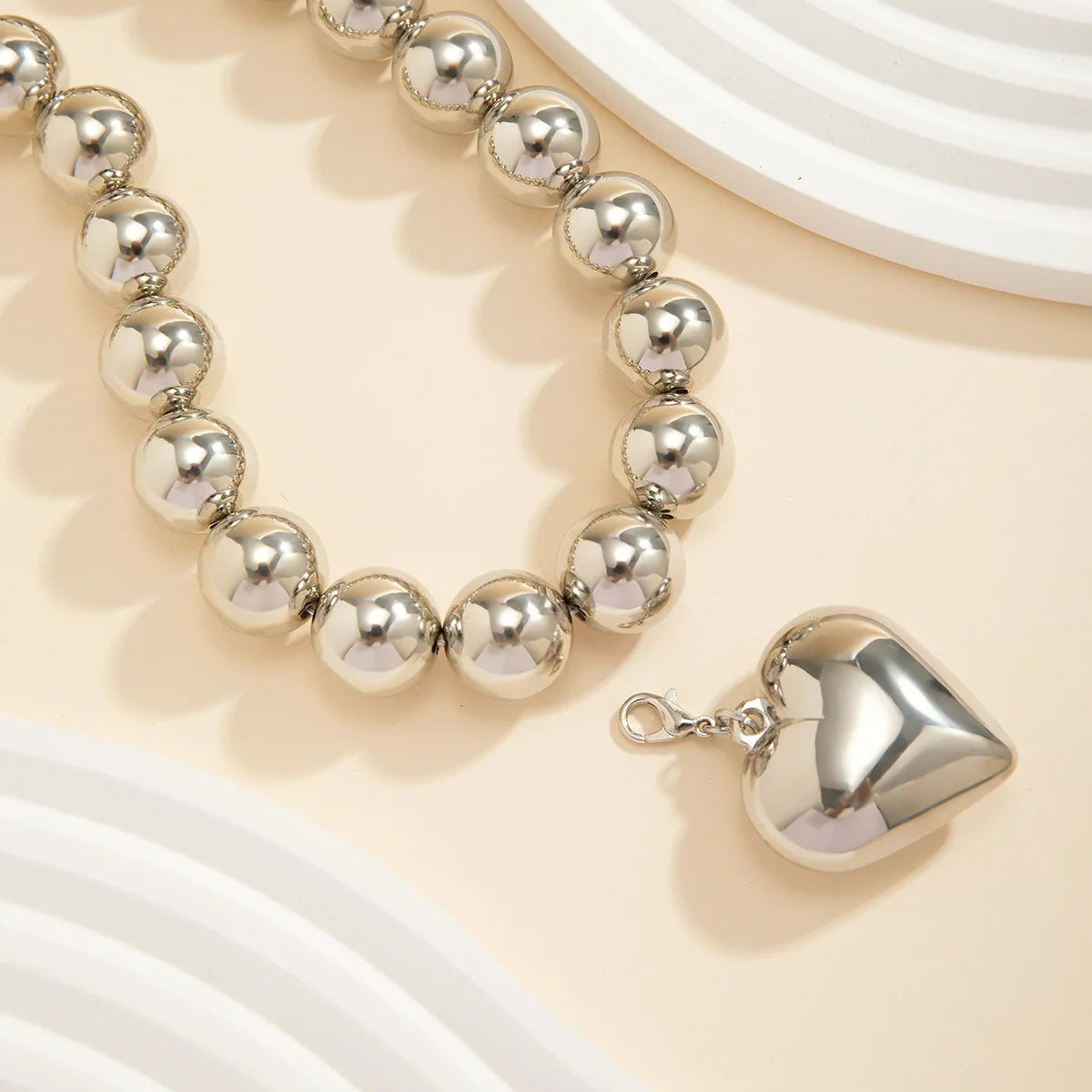 Trendy CCB Ball Beaded Heart Pendant Choker Necklace - 2025 Fashion Jewelry for Women