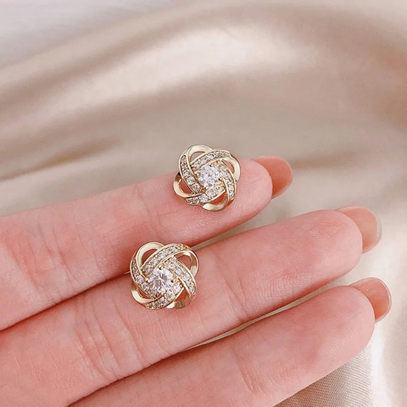 Elegant Zircon Cross Stud Earrings - Hollow Geometric Design