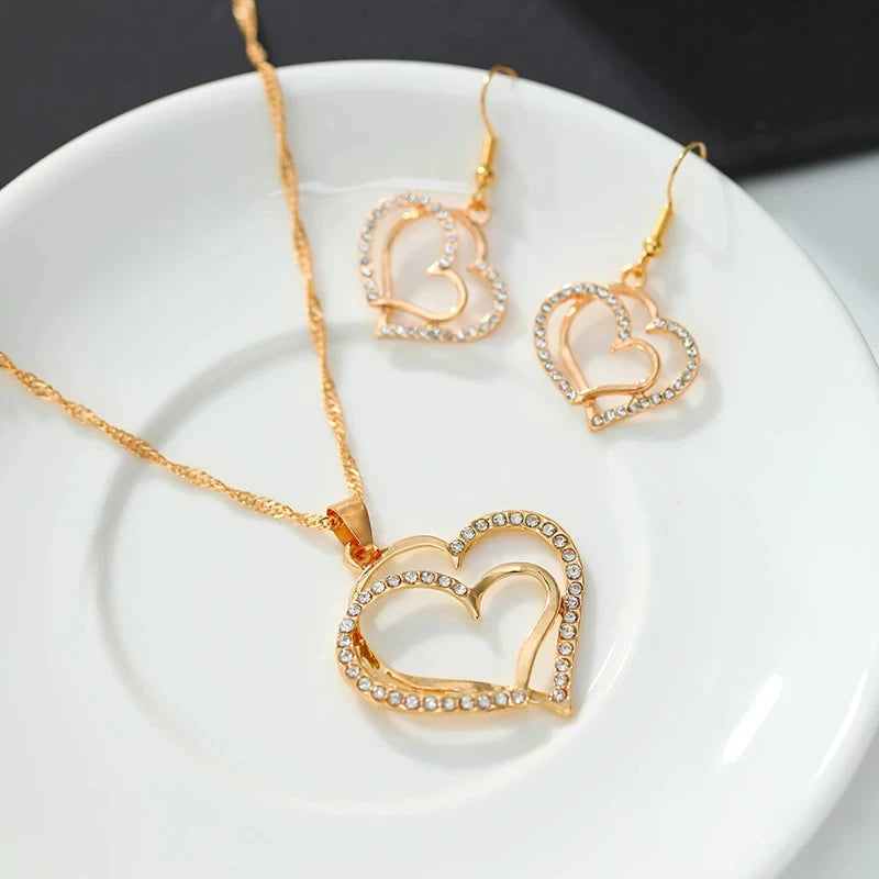 3-Piece Heart Jewelry Set for Women - Necklace & Earrings