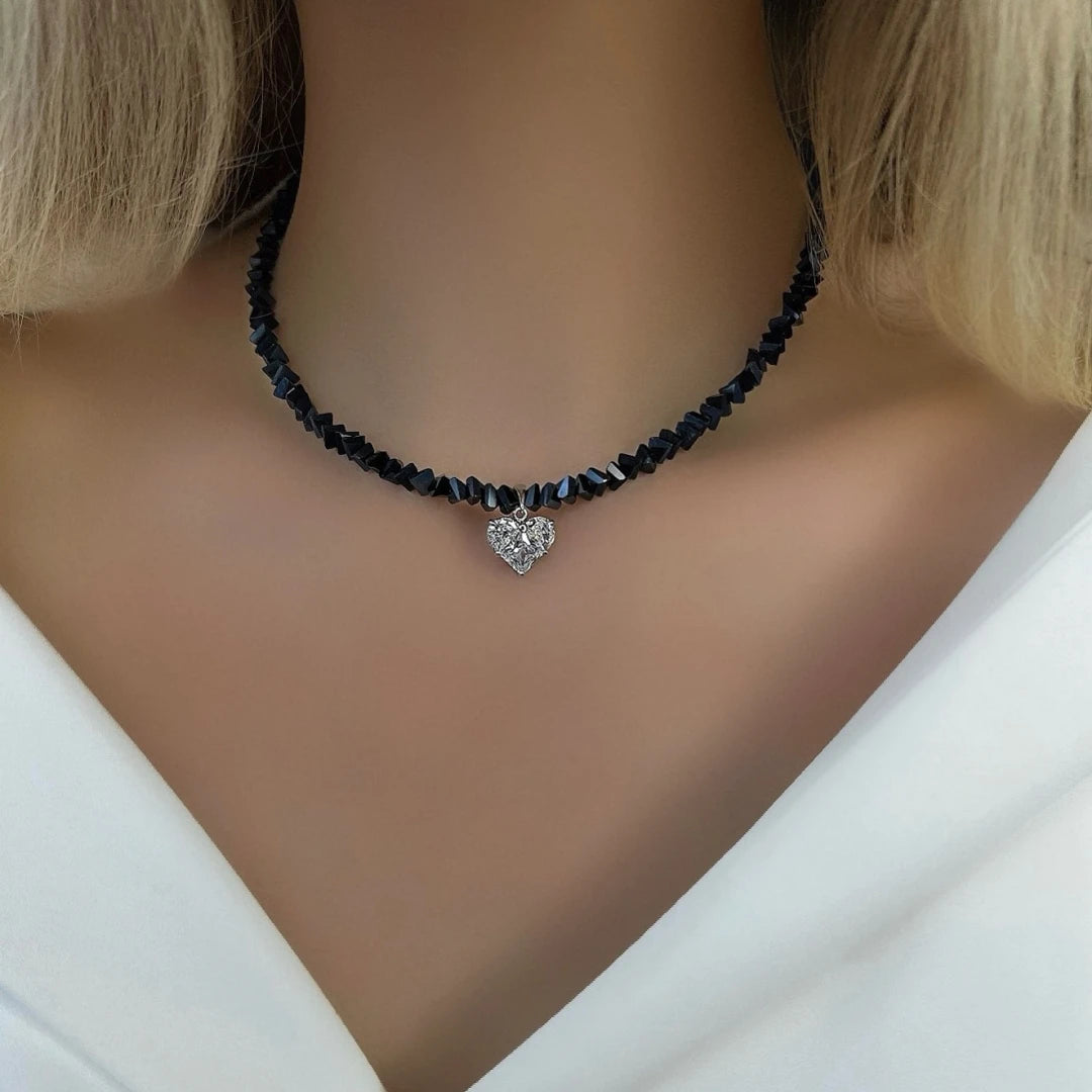 Vintage Baroque Zircon Heart Pendant Necklace – Boho Geometric Crystal Chain Jewelry for Women