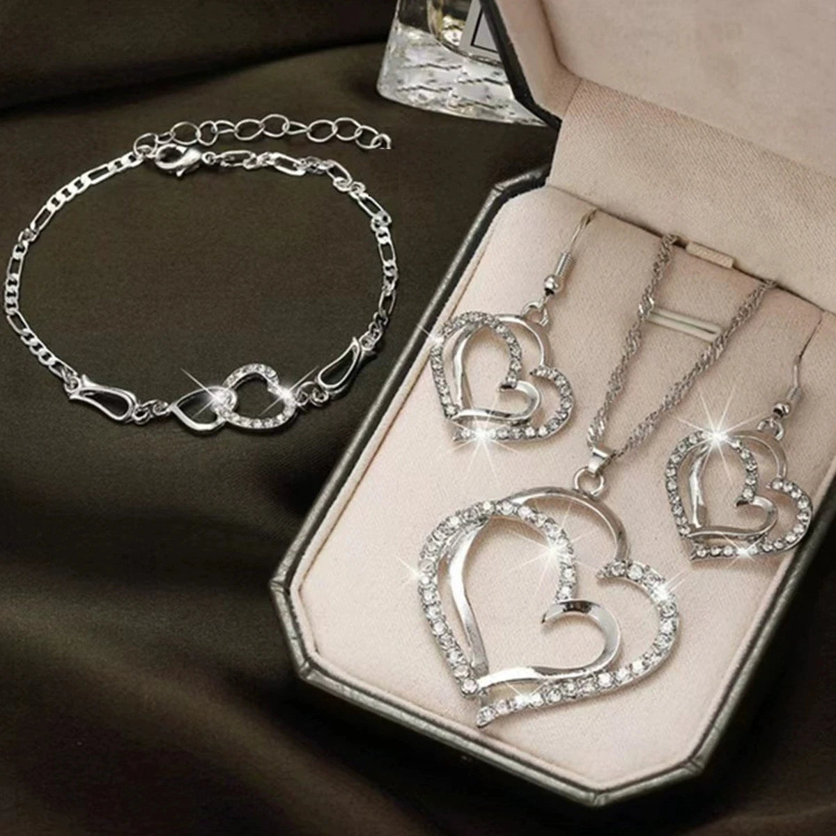 3-Piece Heart Jewelry Set for Women - Necklace & Earrings