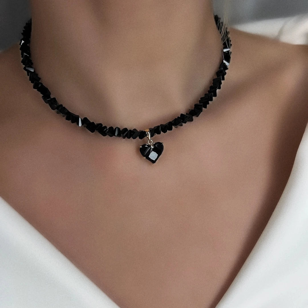 Vintage Baroque Zircon Heart Pendant Necklace – Boho Geometric Crystal Chain Jewelry for Women