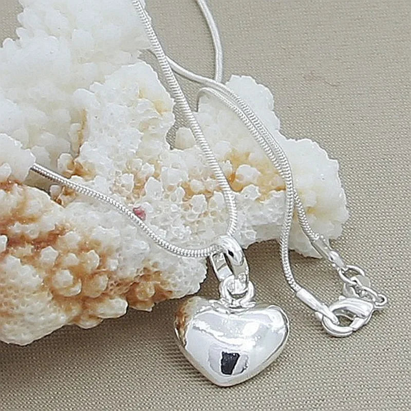 Luxury 925 Sterling Silver Solid Heart Necklace - 18-24" Adjustable Snake Chain for Women