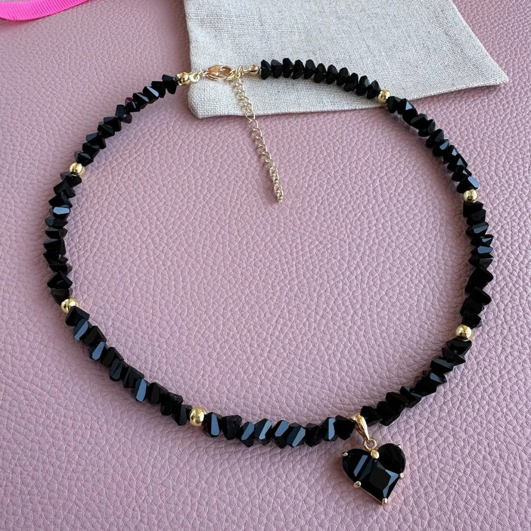 Vintage Baroque Zircon Heart Pendant Necklace – Boho Geometric Crystal Chain Jewelry for Women