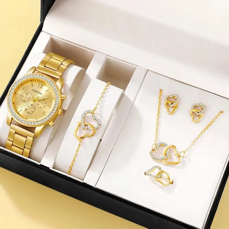 6-Piece Rose Gold Jewelry & Watch Set – Luxury Women’s Accessories