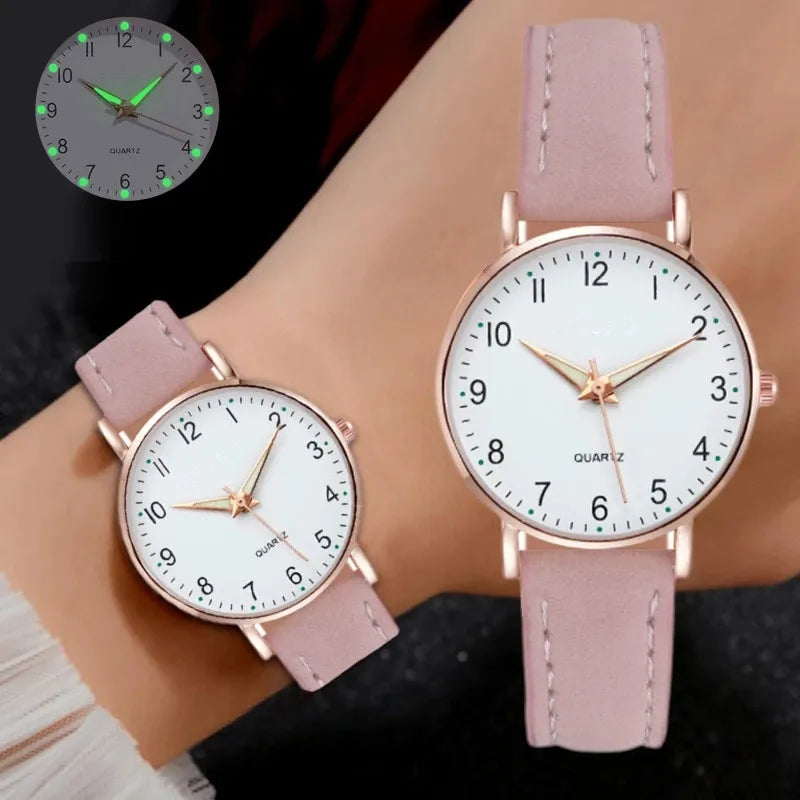 Elegante reloj con correa de cuero para mujer: reloj analógico de cuarzo de moda.