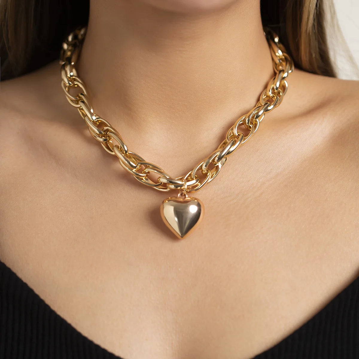 Trendy CCB Ball Beaded Heart Pendant Choker Necklace - 2025 Fashion Jewelry for Women