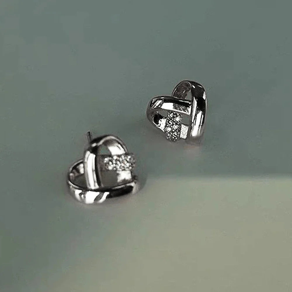 Huitan Eternity Love Earrings – Heart Studs for Women (Silver/Gold)