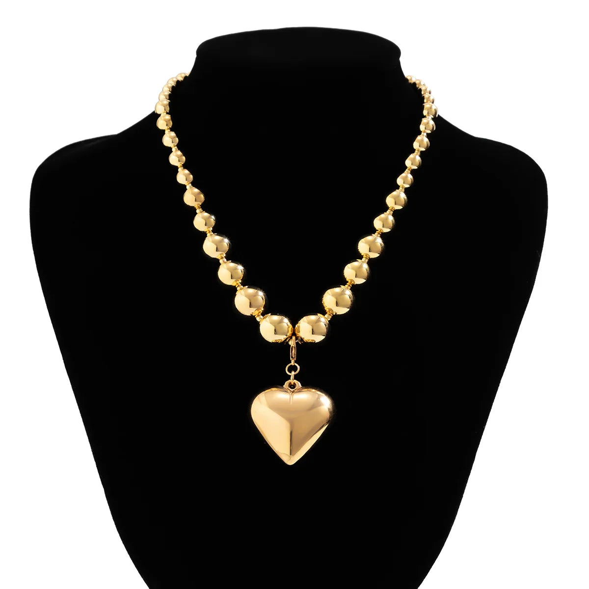 Trendy CCB Ball Beaded Heart Pendant Choker Necklace - 2025 Fashion Jewelry for Women