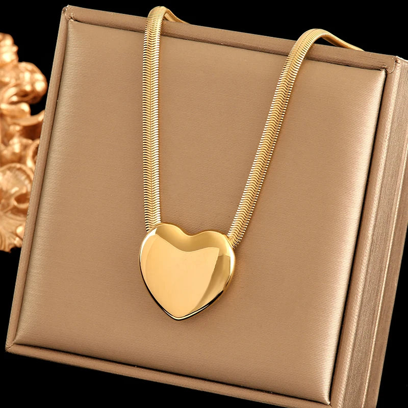 EILIECK 316L Stainless Steel Heart Pendant Necklace - 18K Gold Plated Waterproof Love Jewelry