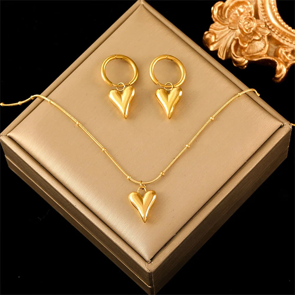 EILIECK 316L Stainless Steel Heart Jewelry Set - 18K Gold Plated & Waterproof