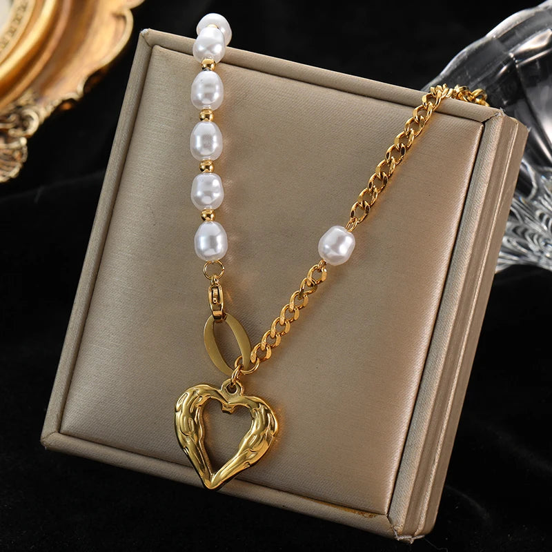 EILIECK 316L Stainless Steel Heart Pendant Necklace - 18K Gold Plated Waterproof Love Jewelry