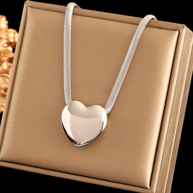 EILIECK 316L Stainless Steel Heart Pendant Necklace - 18K Gold Plated Waterproof Love Jewelry