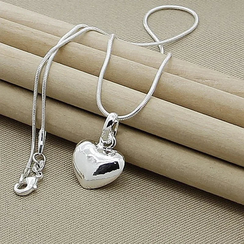 Luxury 925 Sterling Silver Solid Heart Necklace - 18-24" Adjustable Snake Chain for Women