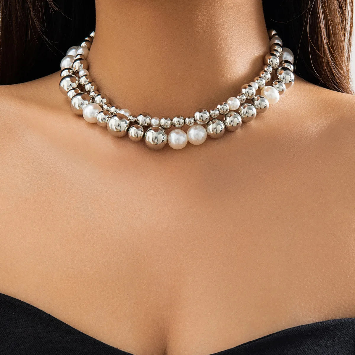 Trendy CCB Ball Beaded Heart Pendant Choker Necklace - 2025 Fashion Jewelry for Women