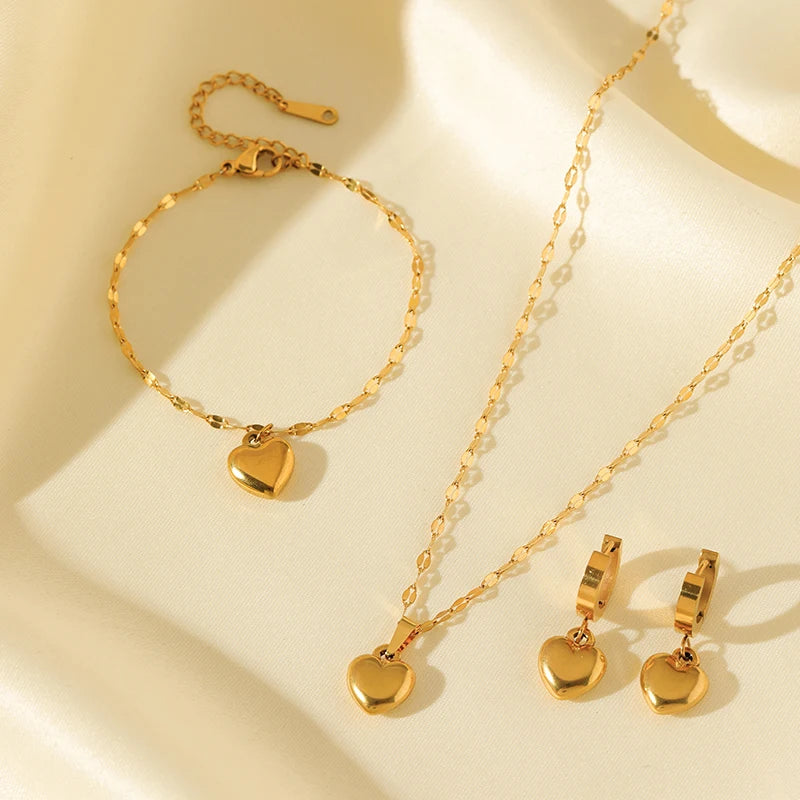 EILIECK 316L Stainless Steel Heart Jewelry Set - 18K Gold Plated & Waterproof