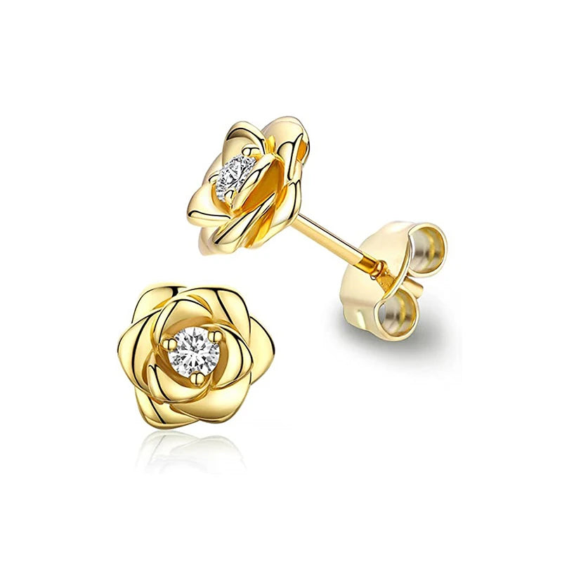 Huitan Eternity Love Earrings – Heart Studs for Women (Silver/Gold)