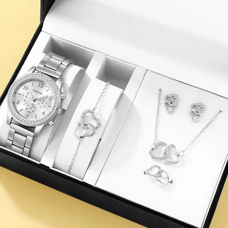 6-Piece Rose Gold Jewelry & Watch Set – Luxury Women’s Accessories