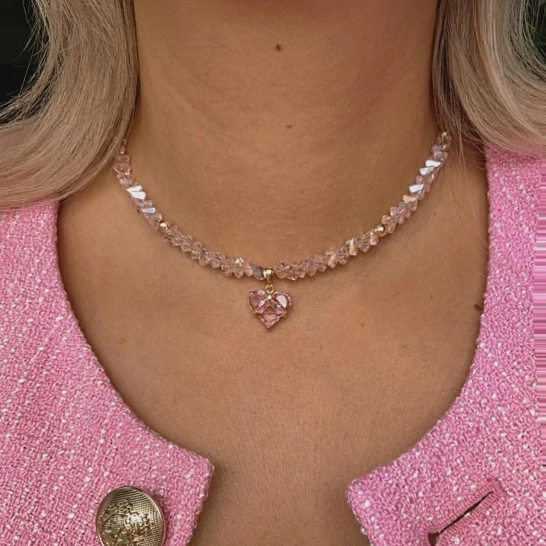 Vintage Baroque Zircon Heart Pendant Necklace – Boho Geometric Crystal Chain Jewelry for Women