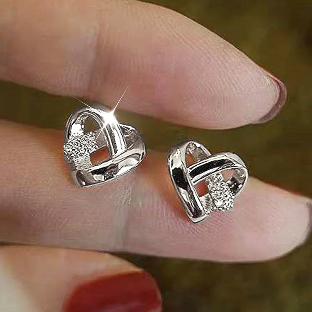 Huitan Eternity Love Earrings – Heart Studs for Women (Silver/Gold)