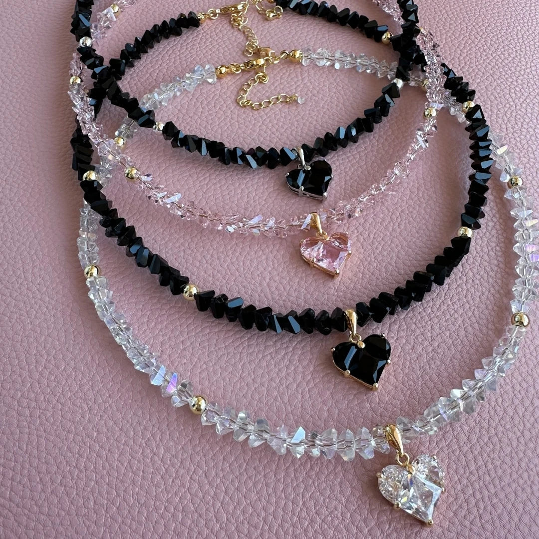 Vintage Baroque Zircon Heart Pendant Necklace – Boho Geometric Crystal Chain Jewelry for Women