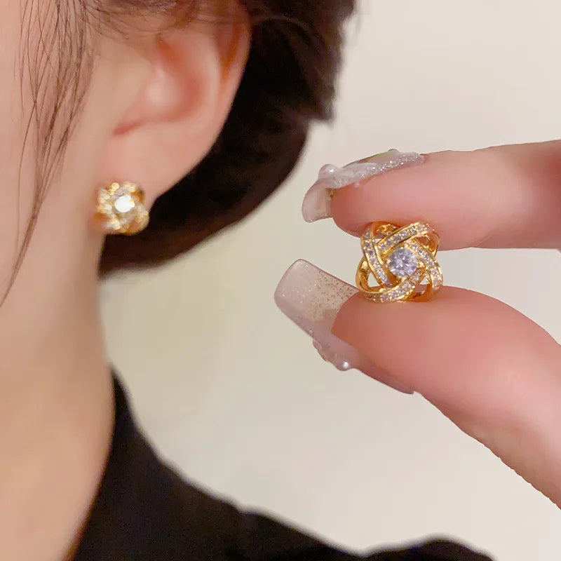 Elegant Zircon Cross Stud Earrings - Hollow Geometric Design