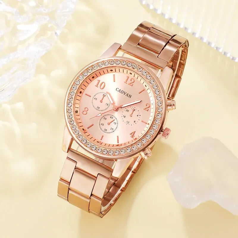 6-Piece Rose Gold Jewelry & Watch Set – Luxury Women’s Accessories