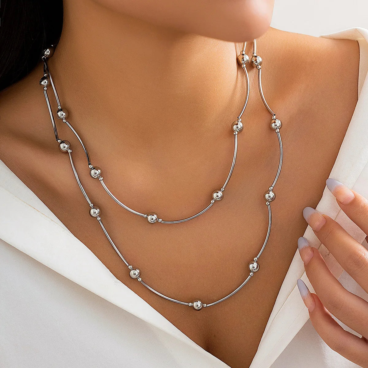 Trendy CCB Ball Beaded Heart Pendant Choker Necklace - 2025 Fashion Jewelry for Women