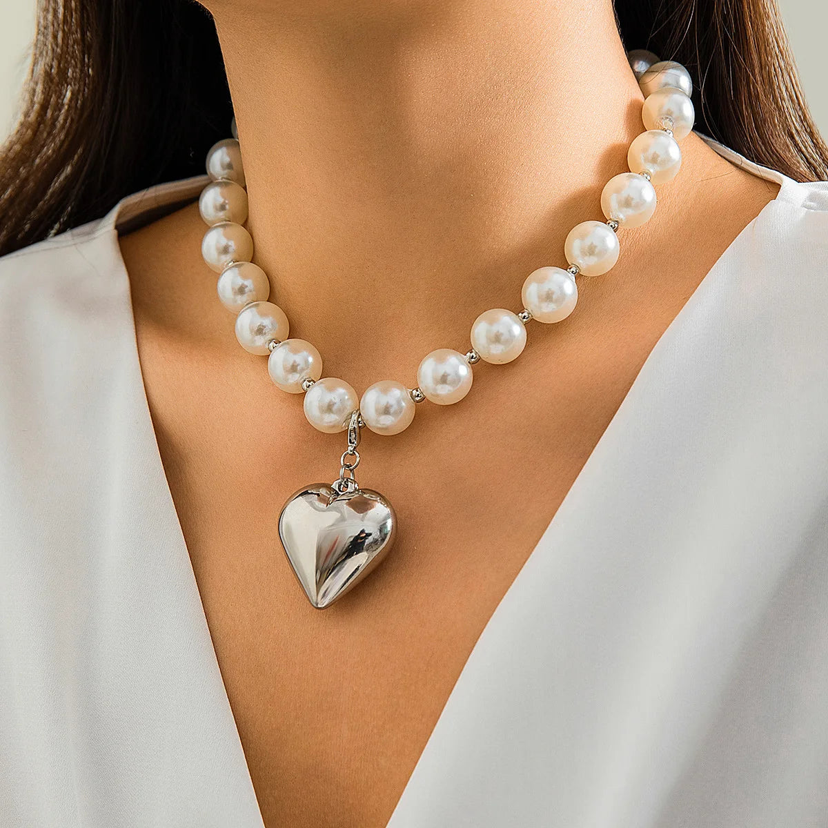 Trendy CCB Ball Beaded Heart Pendant Choker Necklace - 2025 Fashion Jewelry for Women