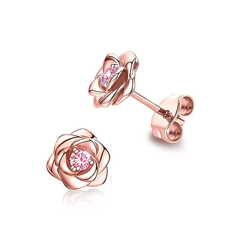 Huitan Eternity Love Earrings – Heart Studs for Women (Silver/Gold)