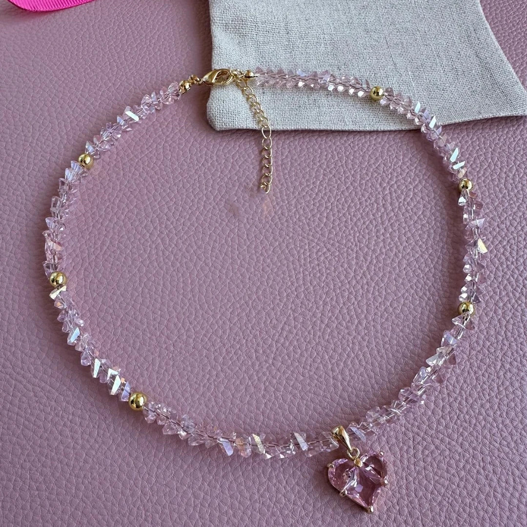 Vintage Baroque Zircon Heart Pendant Necklace – Boho Geometric Crystal Chain Jewelry for Women