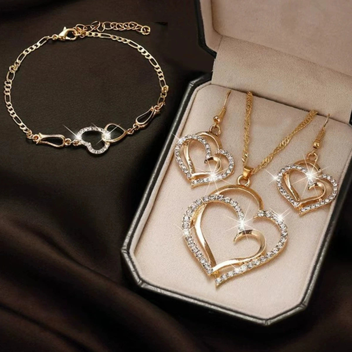3-Piece Heart Jewelry Set for Women - Necklace & Earrings