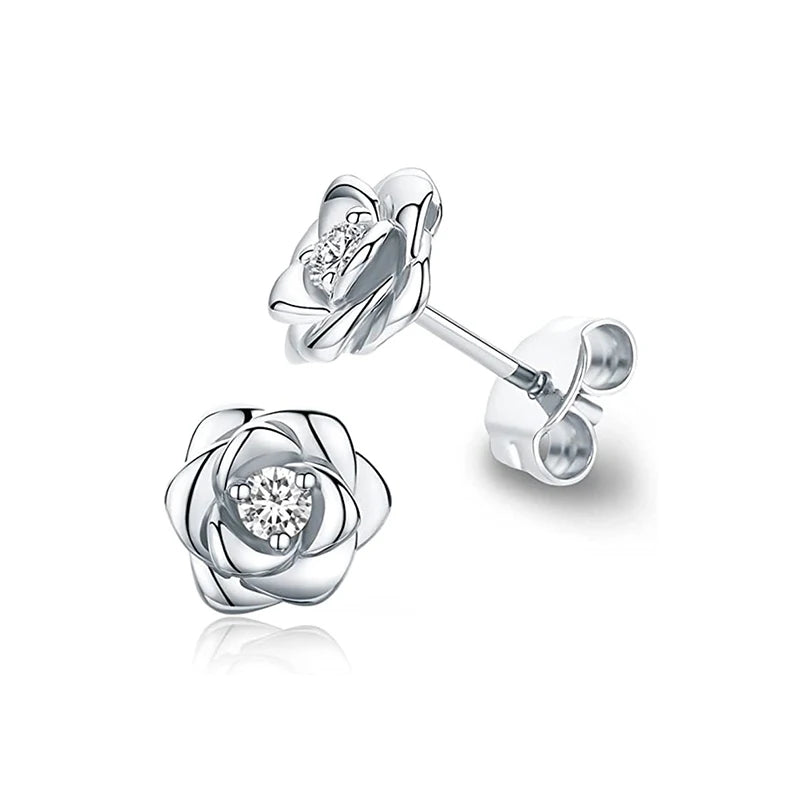 Huitan Eternity Love Earrings – Heart Studs for Women (Silver/Gold)