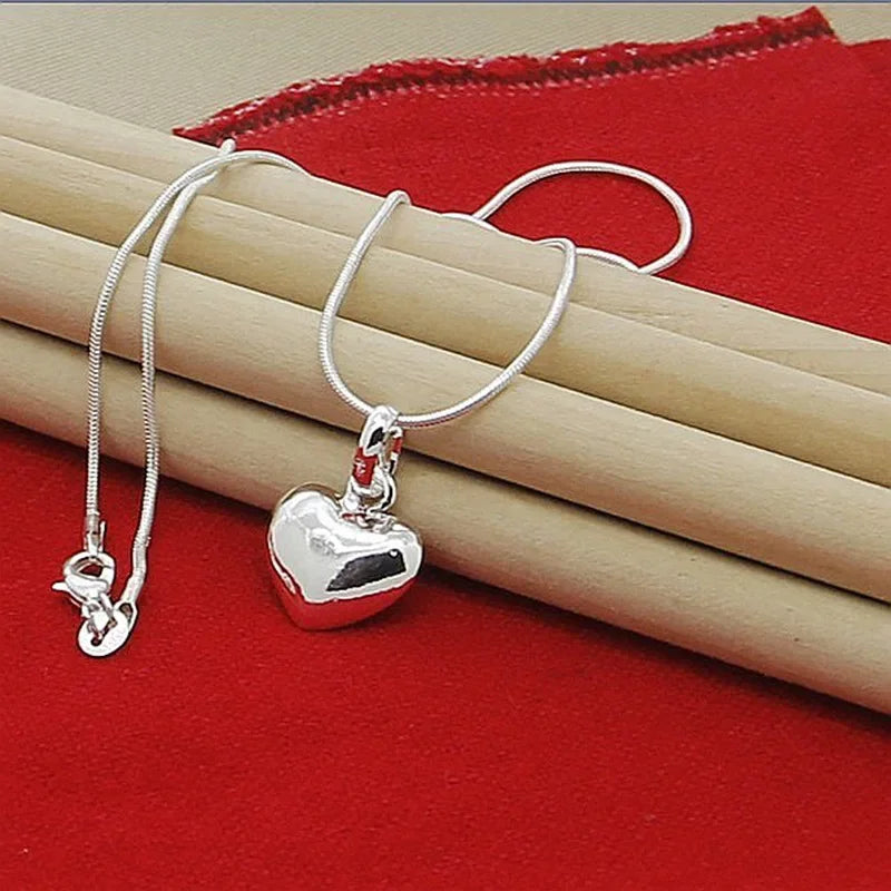 Luxury 925 Sterling Silver Solid Heart Necklace - 18-24" Adjustable Snake Chain for Women