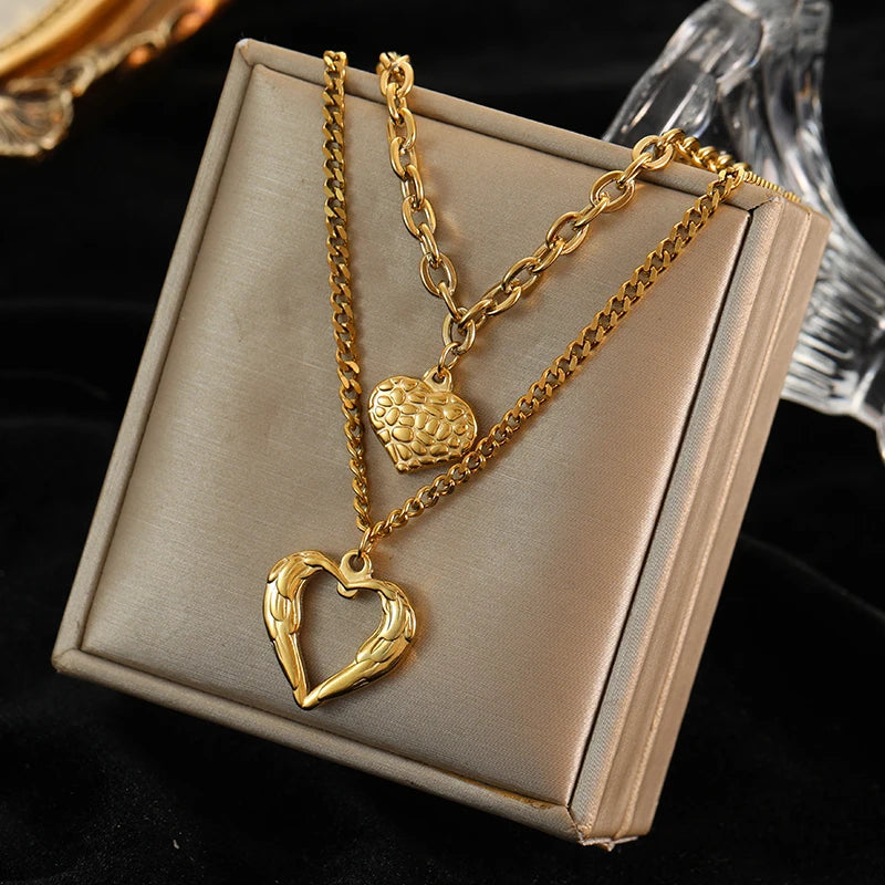 EILIECK 316L Stainless Steel Heart Pendant Necklace - 18K Gold Plated Waterproof Love Jewelry